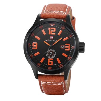 Naviforce Men's Hour Date Casual Leather Sports Quartz Wrist Watch (Orange)