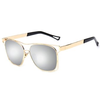 Newest Metal Frame Sunglasses Women Retro Cat Eye Sun Glasses Reflective Mirror Fashion Glasses Shades UV400 CC1857-03 (Silver)
