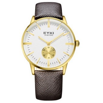 EYKI men's Genuine Leather Classic simplicity round watch with small dial, Brown+Gold (Intl)
