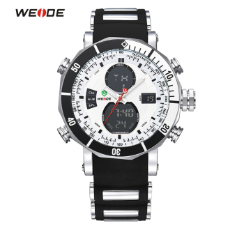 [100% Genuine]WEIDE Men Sports Watches Waterproof Military Quartz Digital Watch Alarm Stopwatch Dual Time Zones Wristwatch - intl