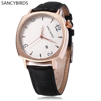 SANCYBIRDS FY979 Men Quartz Watch Date Display Genuine Leather Strap Wristwatch - intl