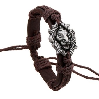 CE Europe And The United States New Bracelet Jewelry Lion Head Leather Bracelet Leather Bracelet Couple Bracelet Men Bracelet Punk Bracelet Coffee - intl
