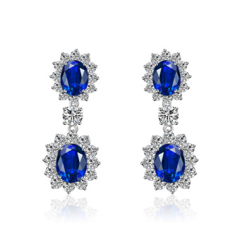 Princess Diana Style Classic Earrings Sapphire Created Gemstone 925 Sterling Silver Jewelry