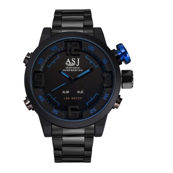 ASJ men dual display full steel strap quartz waterproof wristwatch outdoor military fashion casual sports watches - Intl