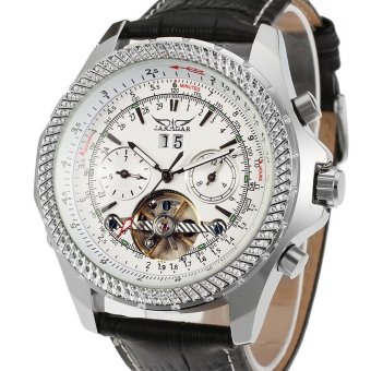 JARGAR Forsining Automatic Dress Watch with Black Leather Strap Gift Box JAG070M3S1 (White)