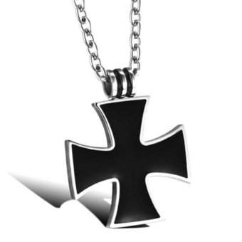 Men Tone Titanium Steel Cross Pendant Necklace Bead Chain New Year Gift Black(Black) - intl