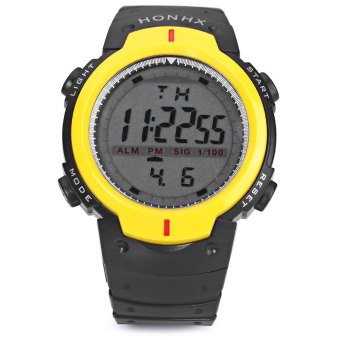 HONHX 9040 LED Digital Sport Watch Cold Light Big Round Dial Rubber Band Water Resistance Wristwatch (YELLOW)