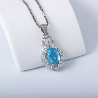 925 Sterling Silver Necklace Pendant Genuine Blue Topaz Stone Pendant Women Jewelry