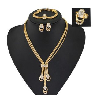 LoveU Women's Fashion Bohemian Retro Tassel Necklace Clavicle Suit Earrings Bracelet intl