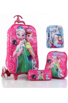 BGC Frozen Fever Elsa Anna Pink Tatoo Koper Set Troley T Samurai + Lunch Box + Kotak Pensil + Alat Tulis Frozen 3D Hard Cover Tas Anak Sekolah