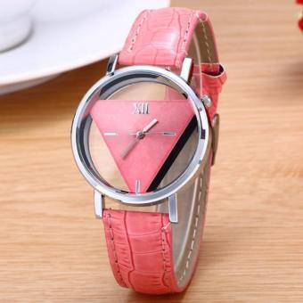 Mens Womens Unique Hollowed-out Triangular Dial Black Fashion Watch Pink - intl