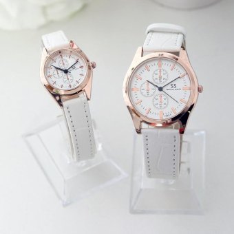 CE set of two three-color decoration fashion retro men's watch ladies watch belt couple couple table casual student quartz watch fashion watch couple pair table round White watch white dial - intl