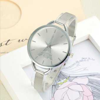 CE fashion equipment plate grid grid ladies ladies watch female models strip with high-grade student table leisure student quartz watch fashion watch couple pairs of round dial Silver strap Silver dial - intl