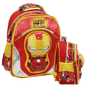 Onlan Iron Man Kepala 6D Timbul Tas Ransel Anak Sekolah TK Import Ada 3 Kantung - Orange