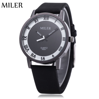 Miler A8287 Unisex Quartz Watch Roman Numerals Scale Daily Water Resistance Leather Band Wristwatch (White)