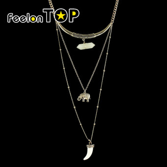 Feelontop Tibetan Design Multilayers Elephant Resin Stone Pendant Long Necklaces(g-white)