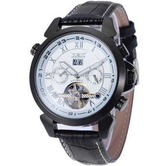 Jargar Forsining Automatic Dress Watch with Black Leather Strap Gift Box JAG057M3B1 (White)
