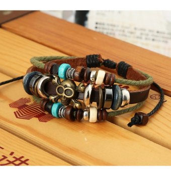 CE Leather Jewelry Leather Bracelet Japan And South Korea Jewelry Beaded Leather Necklace Leather Bracelet Couple Bracelet Men Bracelet Punk Bracelet 02 - intl