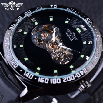Winner Sport Series Green Black Dial Silicone Strap Automatic Skeleton Watch Men Watches Top Brand Luxury Male Wrist Watch Clock
