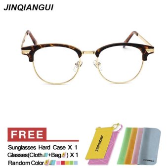 JINQIANGUI Glasses Frame Men Round Retro Titanium Eyewear Leopard Color Frame Brand Designer Spectacle Frames for Nearsighted Glasses - intl