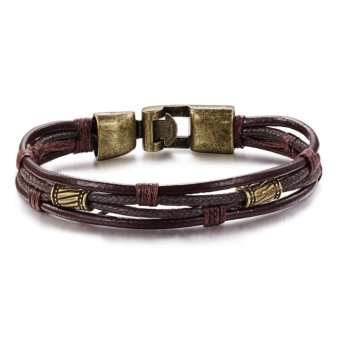 Kebolat Fashion Multi-Layer Genuine Leather Man Bracelets Casual/Sporty Easy Alloy Hook Link Chain Men Jewelry PH855-Gold - intl