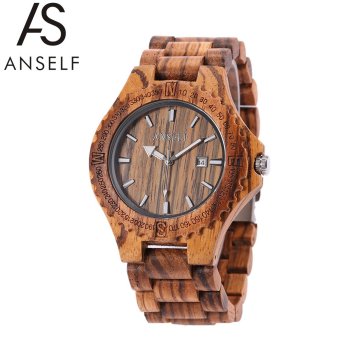 ANSELF High Quality Unique Lightweight Wooden Simple Luminous Wristwatch Trendy Analog Quartz Men Watch with Calendar - intl