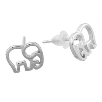 925 Sterling Silver Hollow Calf Elephant Ear Stud Earrings New Simple Fashion Jewelry 8.5X7mm (Color: Silver) (Size: Elephant, Color: Silver) - intl