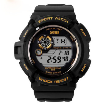 relogio digital Sport Watches Men Digital Watches 50M Waterproof Multifunction Climbing Dive LCD men's Wristwatch digital-watch(Gold)
