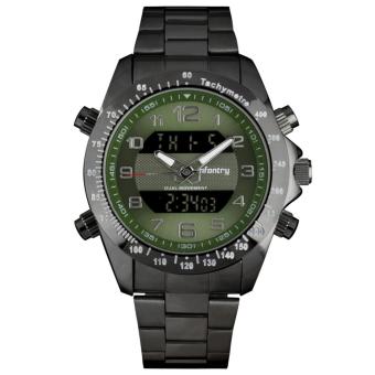 INFANTRY Mens Digital Quartz Watch Chronograph Army Green Black Stainless Steel