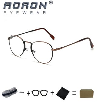 [Buy 1 Get 1 Freebie] AORON Brand Retro Reading Glasses Anti-fatigue Computers Glasses Anti-blue Light Eyeglasses 1001(Bronze) - intl
