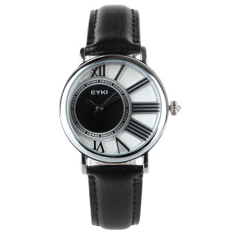 EYKI Fashion Couple White Dial Black PU Leather Quartz Waterproof Wristwatches (Black)
