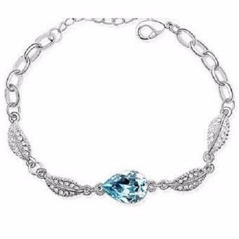 Vienna Linz Gelang Wanita Acacia Leaves Crystal Bracelet 925 Sterling Silver Fashion Aksesories Feminim Trendy Design - Biru