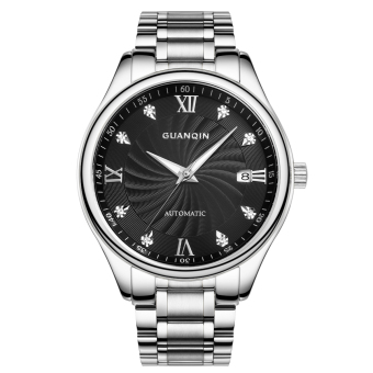 GUANQIN FS80006-A1 Automatic Self-wind Men Steel Watch Diamond Calendar (Silver Black)