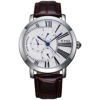 telimei EYKI Mens WatchesTop Brand Luxury Casual Business Quartz Wristwatch Leather Strap Male Clock Date watch masculino (brown silver white) - intl