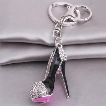 Hang-Qiao Charm Pendant Women Bag Key Chains Diamonds High Heels Hang Decorations Black