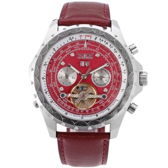 JARGAR Calendar Men'S Dress Fashion Steampunk Deep Red Watchbands Tourbillon Automatic Watch(Red)