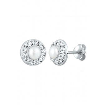 Elli Germany 925 Silver Anting Elegant Pearl and Swarovski Crystals Putih