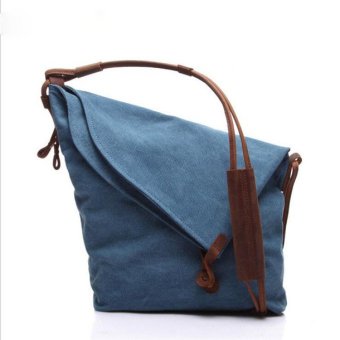 Canvas Bag Crazy Horse Leather Sling Messenger Bag New Trend of Men and Women Cloth Slung Spot Trends (Blue)-intl