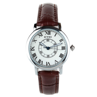 EYKI Fashion Couple PU Leather Roman Numerals Dial Quartz Wrist Watch (Brown)