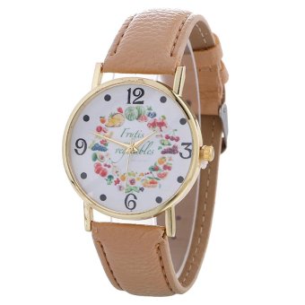 Stylish Fruit And Vegetable Printing Leather Bracelet Lady Womans Wrist Watch - intl