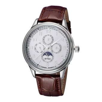EYKI Male Watches Semiautomatic mechanical watch Classic Leather Strap men wristwatch Brown White
