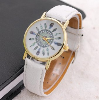 CE Geneva belt feathers watch female models peacock hair PU leather table female fashion fashion European and American table fashion single product watch selling single product round dial White strap pattern dial - intl