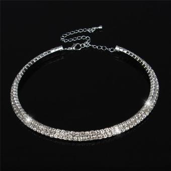 LALANG New Women Crystal Rhinestone Necklace Crew Neck Jewelry 2-rows Crystal - intl