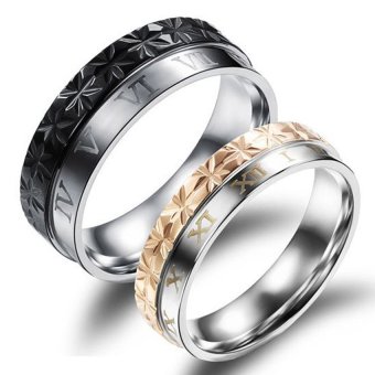 Titanium Cincin Couple - Abstract Romawi Ring - Black-Gold