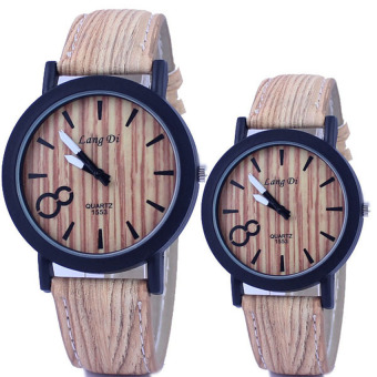 Lvzhi V SHOW 1 Pair Lovers Wooden Texture Couple Watch Js0401-3- Coffee - intl