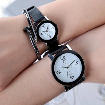 CE set of two South Korea is the brand waterproof fashion ladies watch female models quartz students high-end watch couple watches a pair of fashion watches couple pairs of round dial black strap white dial - intl