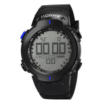 Fashion Waterproof Men's Boy LCD Digital Stopwatch Date Rubber Sport Wrist Watch Blue - intl