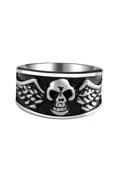Gomaya Punk Personality Skull Wing Ring (Silver)