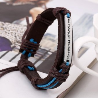 CE Europe And The United States New English Letters Retro Leather Bracelet Alloy Cowhide Bracelet Bracelet Leather Bracelet Couple Bracelet Men Bracelet Punk Bracelet Coffee - intl