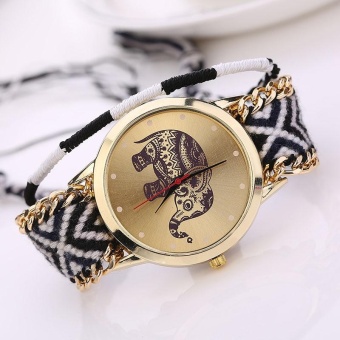 Women Girl Handmade Braided Elephant Bracelet Dial Quarzt Watch Black - intl